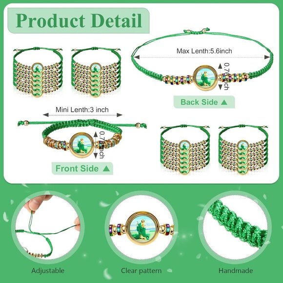 50 Pcs Saint Jude Rosary Bracelets Handmade Green Knot Religious Jewelry - Picture 6 of 6